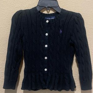 Ralph Lauren Black Cable Cotton Peplum Cardigan